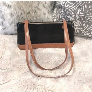 Vintage Monsac Original Black Tan Two-tone Minimalist Leather Shoulder Bag Purse